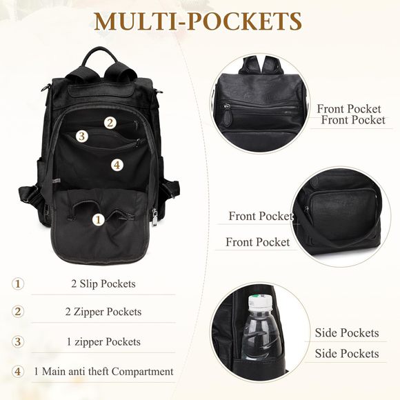 Anti-Theft Backpack Purse, Fashion Pu Leather Satchel Backpack Ladies >:( main image 6